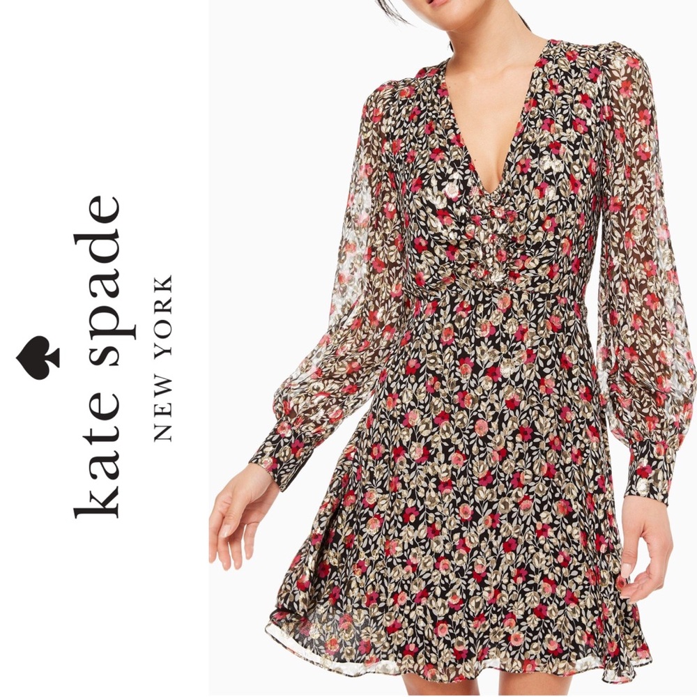 Kate Spade ♠️ Floral Park Clip Dot Metallic Dress